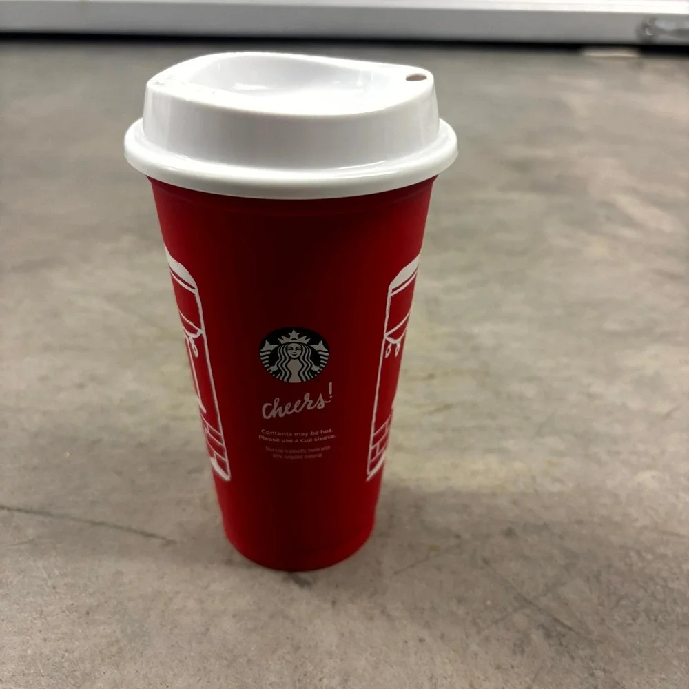 Starbucks Red Holiday Reusable Hot Cup 16oz Cheers Christmas Travel Tumbler Lid